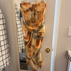 PrettyLittleThing Orange and Blue High Low Dress